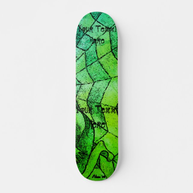 Farbtöne grüner Zickzack cobweb-abstrakter Retro-K Skateboard (Vorne)