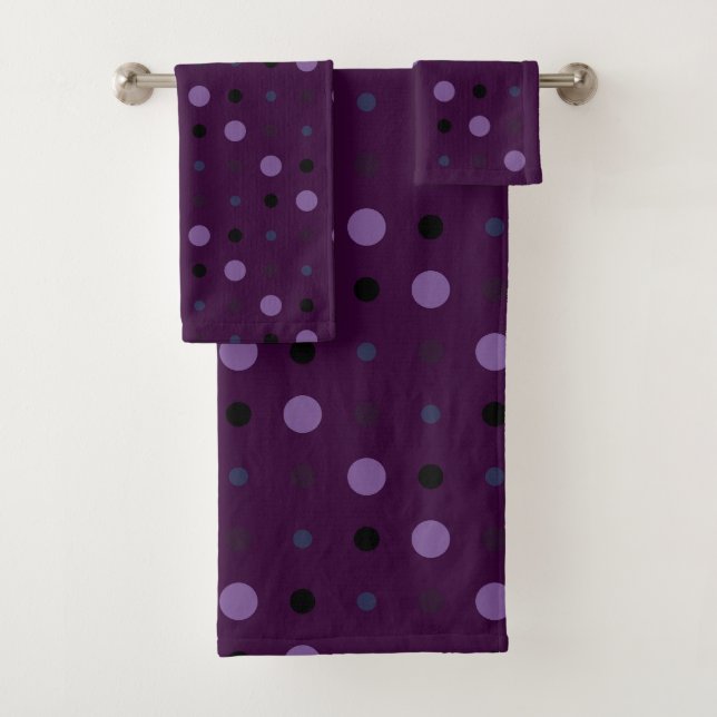 Farbtöne lila Punkte Badhandtuch Set (Insitu)