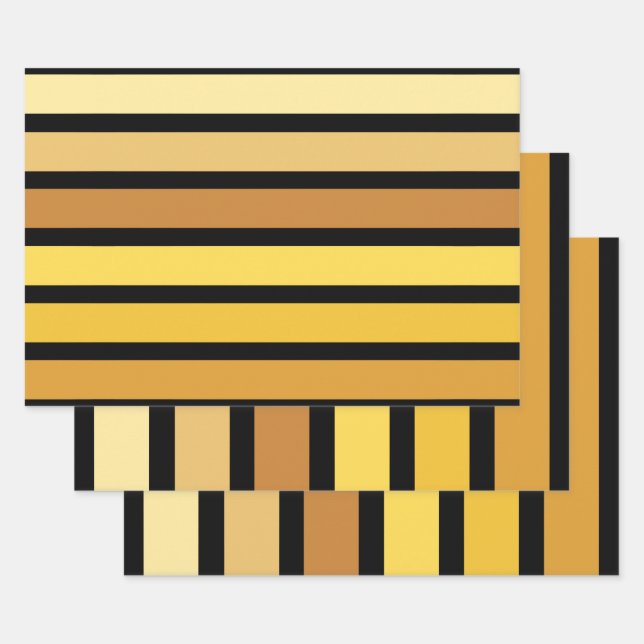 Farbtöne mit goldgelben Streifen auf schwarz Geschenkpapier Set (Set)