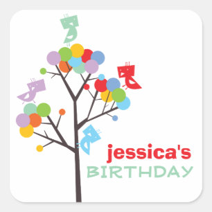 Farbtöne Niedliche Vögel Party Geschenkpapier Aufk Quadratischer Aufkleber