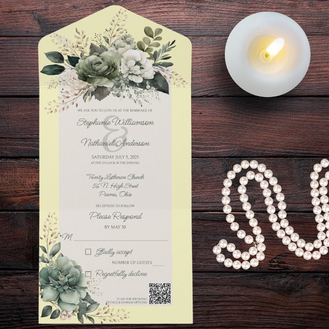 Farbtöne von grün-blütenfarbenem QR-Code All In One Einladung (Von Creator hochgeladen)