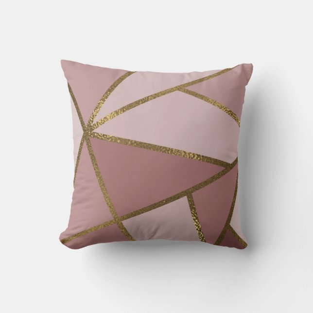 Farbtöne von Mauve Pink & Gold Bronze Geometric Gl Kissen (Vorderseite)