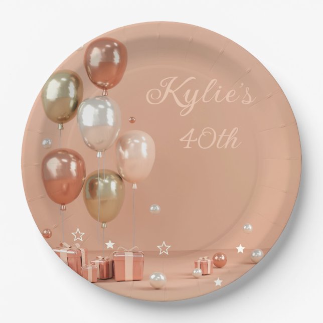 Farbtöne von rosa Balloons 40. Pappteller (Vorderseite)