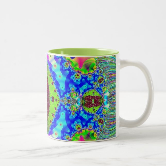 Farbträume - Geometrisches Fraktal Design Zweifarbige Tasse (Rechts)
