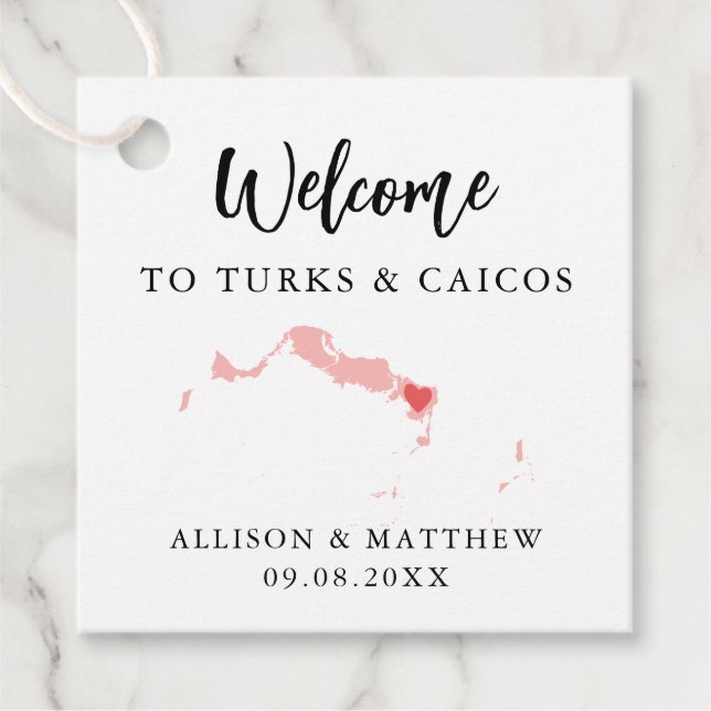 Farbturks und Caicos Hochzeitungs-Begrüßungstasche Geschenkanhänger (Vorderseite)