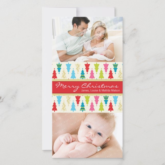 FARBURLAUB FOTOKARTE: patternedxmastree 2P Feiertagskarte (Vorderseite)