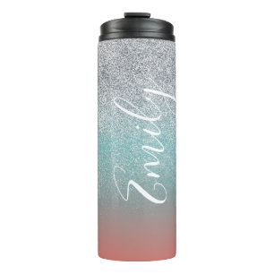 Farbverlauf Faux-Sparkle-Farbiger Monogramm-Name Thermosbecher
