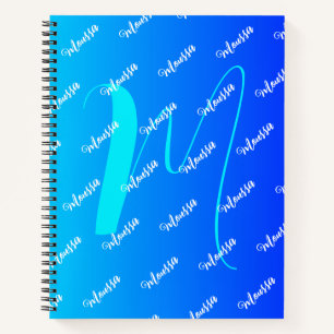 Farbverlauf in Aqua und Blau - Name und Monogramm Notizbuch