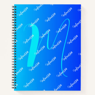 Farbverlauf in Aqua und Blau - Name und Monogramm Notizbuch