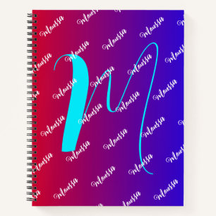 Farbverlauf Rot & Blau - Monogramm Name Notizbuch
