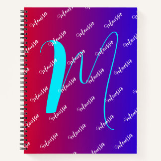 Farbverlauf Rot & Blau - Monogramm Name Notizbuch