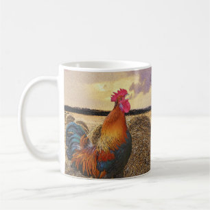 Farbvolle Crowing Rooster und Hay Bales Kaffeetasse