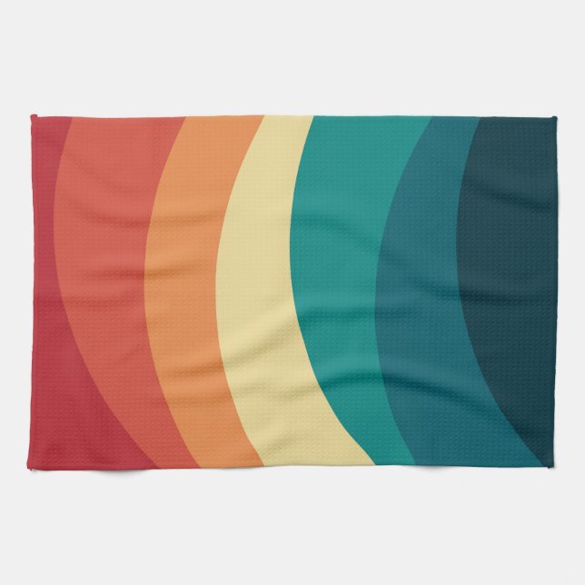 Farbvolle Retrostil-Kurven Design Geschirrtuch (Horizontal)