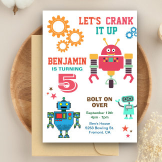 Farbvolle Roboter Kindergeburtstag-Party Einladung