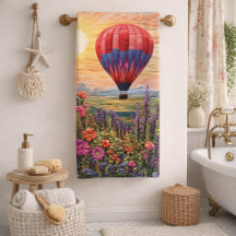 Farbvoller Heißluftballon Wildblumen Sonnenunterga