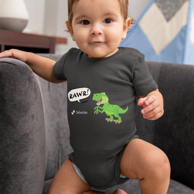 Farbvolles Dinosaurier-Muster mit dem Namen T-Rex Baby Strampler (Von Creator hochgeladen)