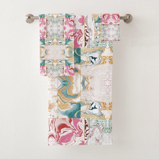 Farbvolles modernes Marmormuster Badhandtuch Set (Insitu)
