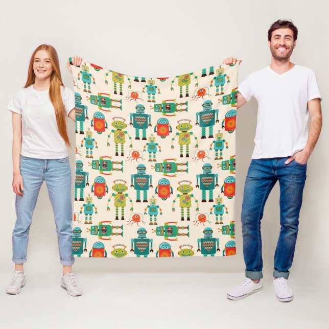 Farbvolles Muster für Retro-Roboter Fleecedecke (Beispiel)