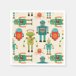 Farbvolles Muster für Retro-Roboter Serviette