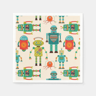 Farbvolles Muster für Retro-Roboter Serviette