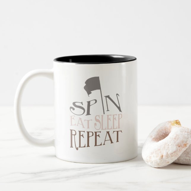 Farbwächter Spin Eat Sleep Wiederholung Kaffeepaus Zweifarbige Tasse (Mit Donut)