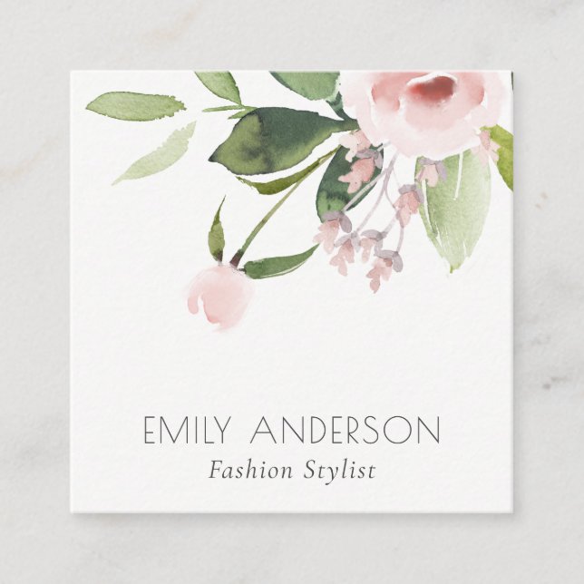 FARBWASCHWASCHEN BLUSPINK FLORAL BUNCH QUADRATISCHE VISITENKARTE (Vorderseite)