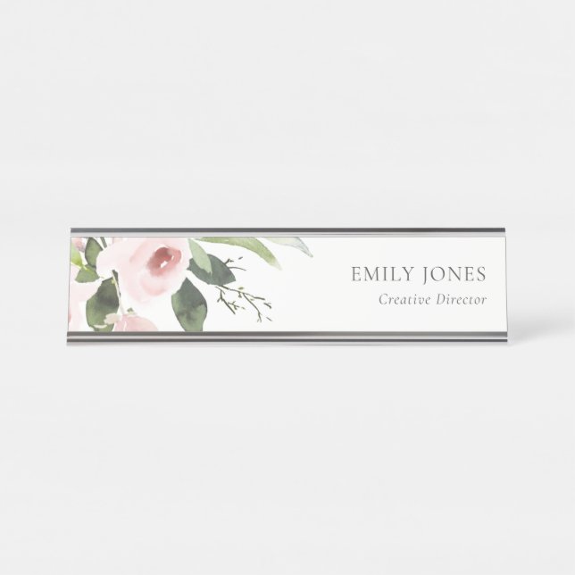 FARBWASCHWASCHEN BLUSPINK FLORAL BUNCH SCHREIBTISCHNAMENSPLAKETTE (Vorderseite )