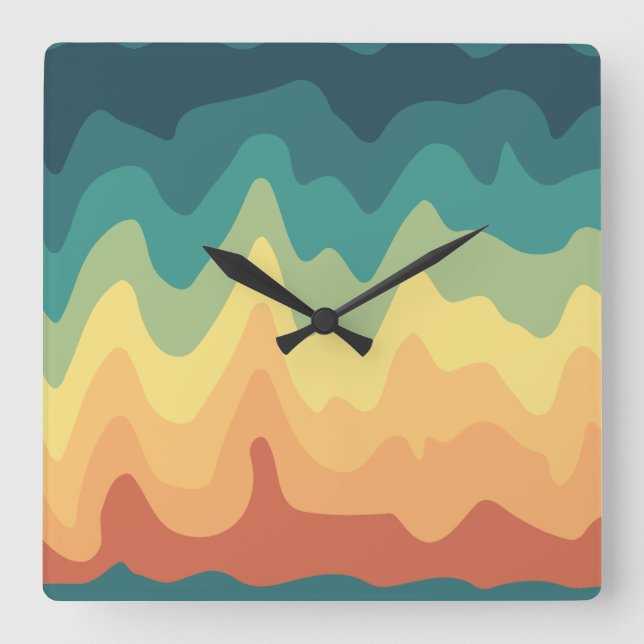 Farbwellen-Horizont Quadratische Wanduhr (Vorderseite)
