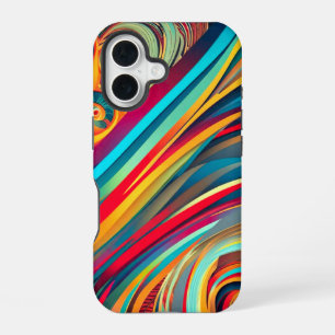 Farbwellenfusion – Moderne abstrakte Wirbelkunst iPhone 16 Hülle