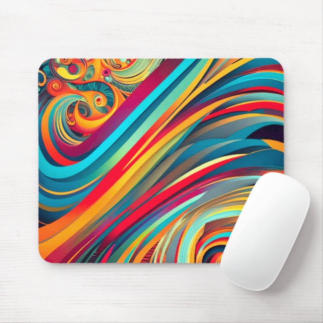 Farbwellenfusion – Moderne abstrakte Wirbelkunst Mousepad (Mit Mouse)