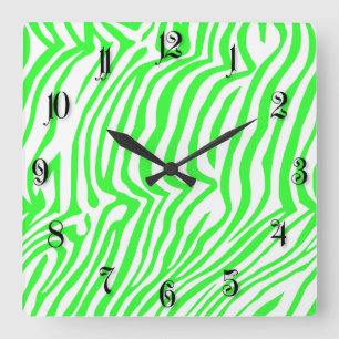 Farbzebramuster aus grünem Neon Quadratische Wanduhr