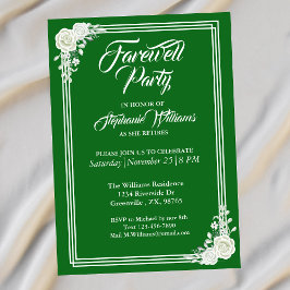 Farewell Elegantes Script Green White Rose Party Einladung