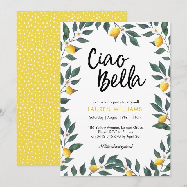 Farewell Party Einladung Lemon Tree Blätter (Vorne/Hinten)