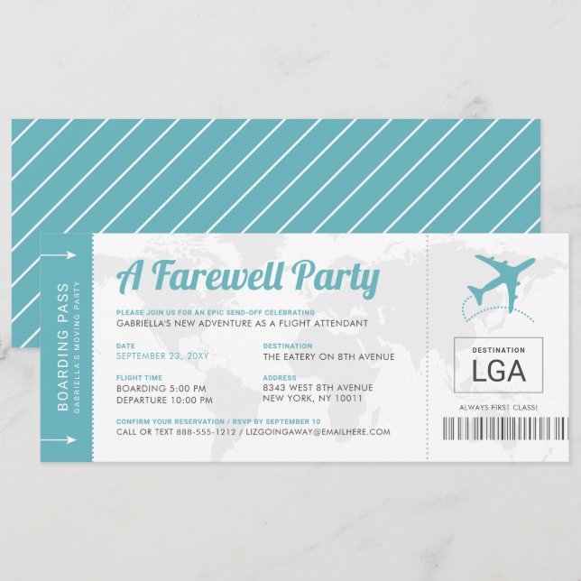 Farewell Party Reisen Thema Boarding Einladung (Vorne/Hinten)