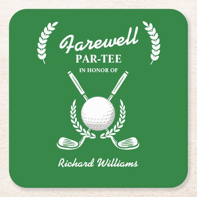 Farewell Retirement Golf Clubs Wreath Themed Party Rechteckiger Pappuntersetzer (Vorderseite)