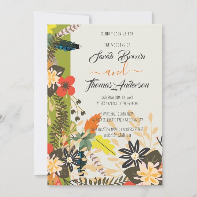 FARFUL GREEN BOHO FLORAL EINLADUNG (Vorderseite)