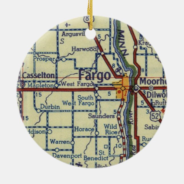 Fargo ND Alte Karte Keramik Ornament (Hinten)