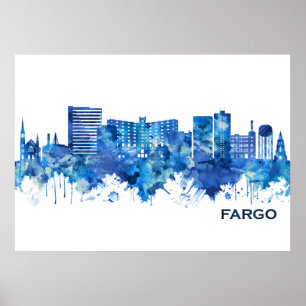 Fargo North Dakota Skyline Blue Poster