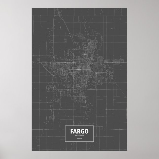 Fargo, North Dakota (weiß auf schwarz) Poster (Vorne)