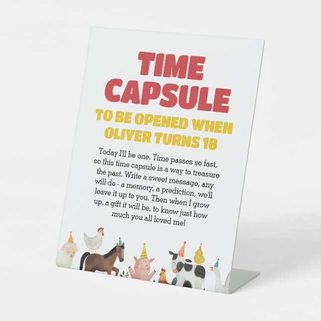 Farm 1st Birthday Time Capsule Sockelschild (Vorderseite)