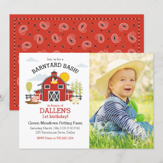 Farm Animal 1. Geburtstag Foto Einladung