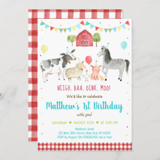 Farm Animal Balloon Geburtstag Einladung