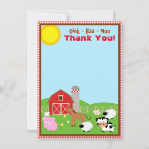 Farm Animal Barnyard Birthday Baby Dusche Dankeskarte