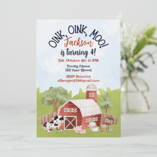 Farm Animal Barnyard Second Birthday Invitation Einladung