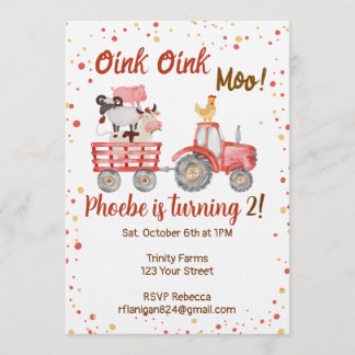 Farm Animal Barnyard Second Birthday Invitation Einladung