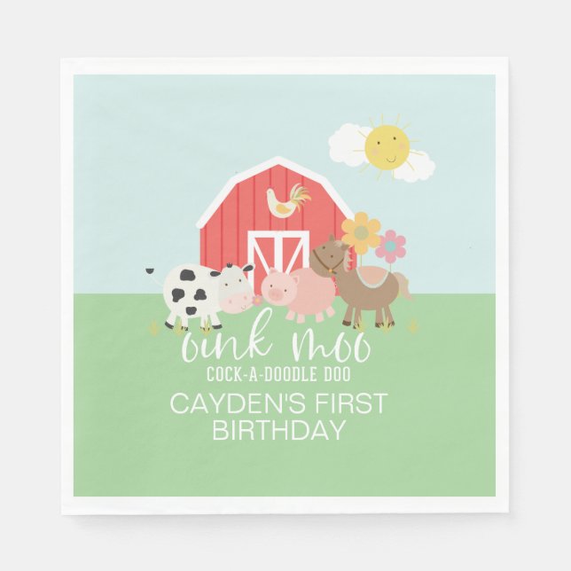 Farm Animal Birthday Party Servietten Kuh Pferd Sc (Vorderseite)