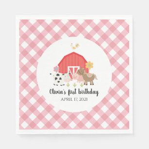Farm Animal Birthday Party Servietten rosa kariert