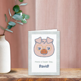 Farm Animal Birthday Piglet Green Gingham Dankeskarte