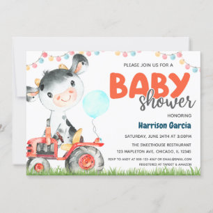 Farm Animal Boy Cow Baby Shower Einladung