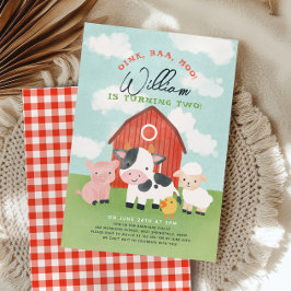 Farm Animal Boys Barnyard 2. Geburtstag Einladung